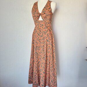 NWT Madewell Stephanie Floral Twist-Front Fit-Flare Midi Dress Sleeveless
